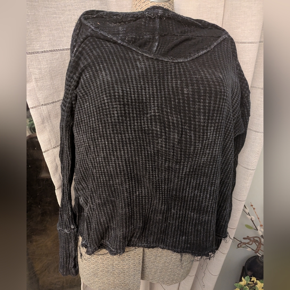 Shirt, Frayed Black Waffle Knit, Super Cozy